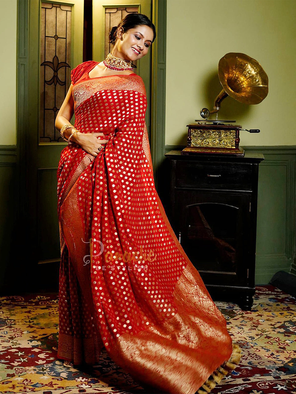 Heritage Red Banarasi Silk Saree with Zari Butta & Grand Pallu