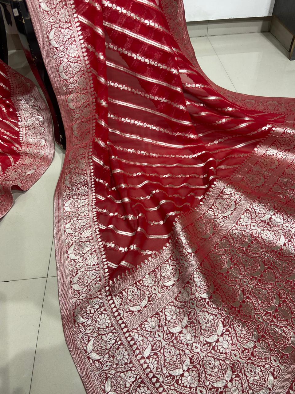 BANARASI KHADDI GORGETTE HANDLOOM ELEGANT BORDER PALLU