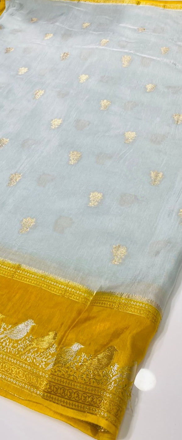 Munga Crepe Silk - Yellow and Grey Combination