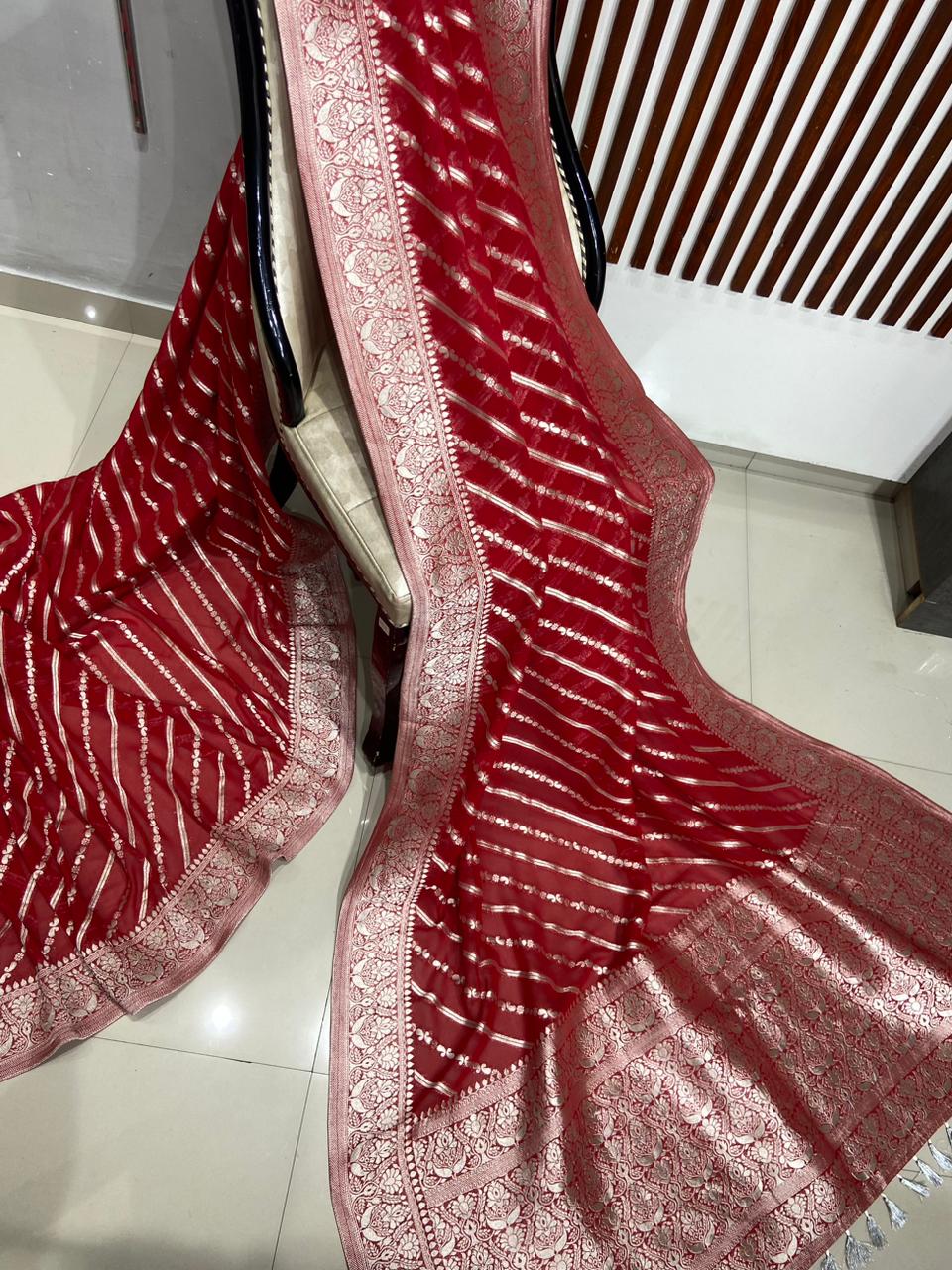 BANARASI KHADDI GORGETTE HANDLOOM ELEGANT BORDER PALLU