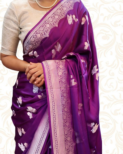 Satin Silk Saree Butterfly Print