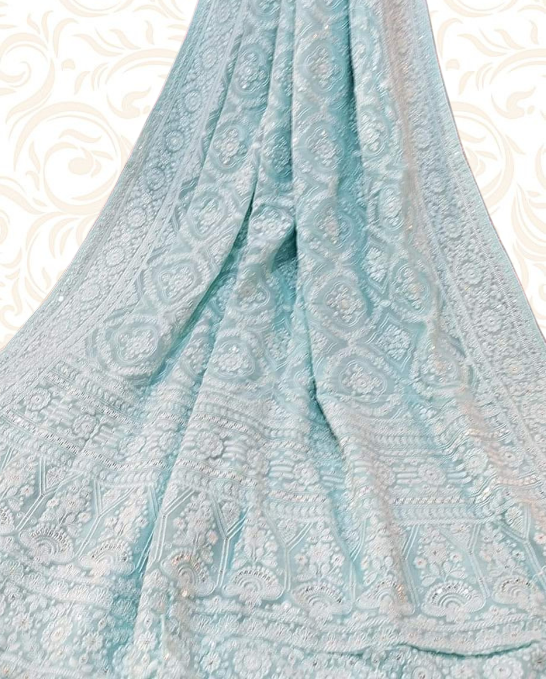 Pure Georgette Chikankari Saree Blue