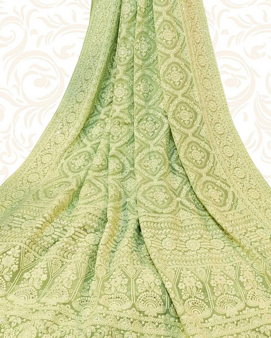 Pure Georgette Chikankari Saree Light Green