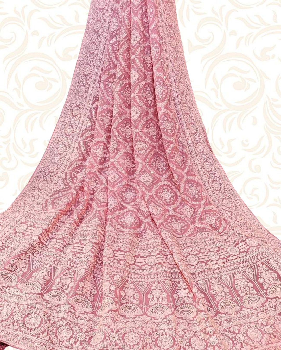 Pure Georgette Chikankari Saree Pink