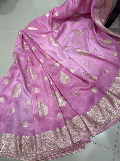 PURE MUNGA SILK CONTRAST BLOUSE WITH LEAF MOTIF RICH PALLU
