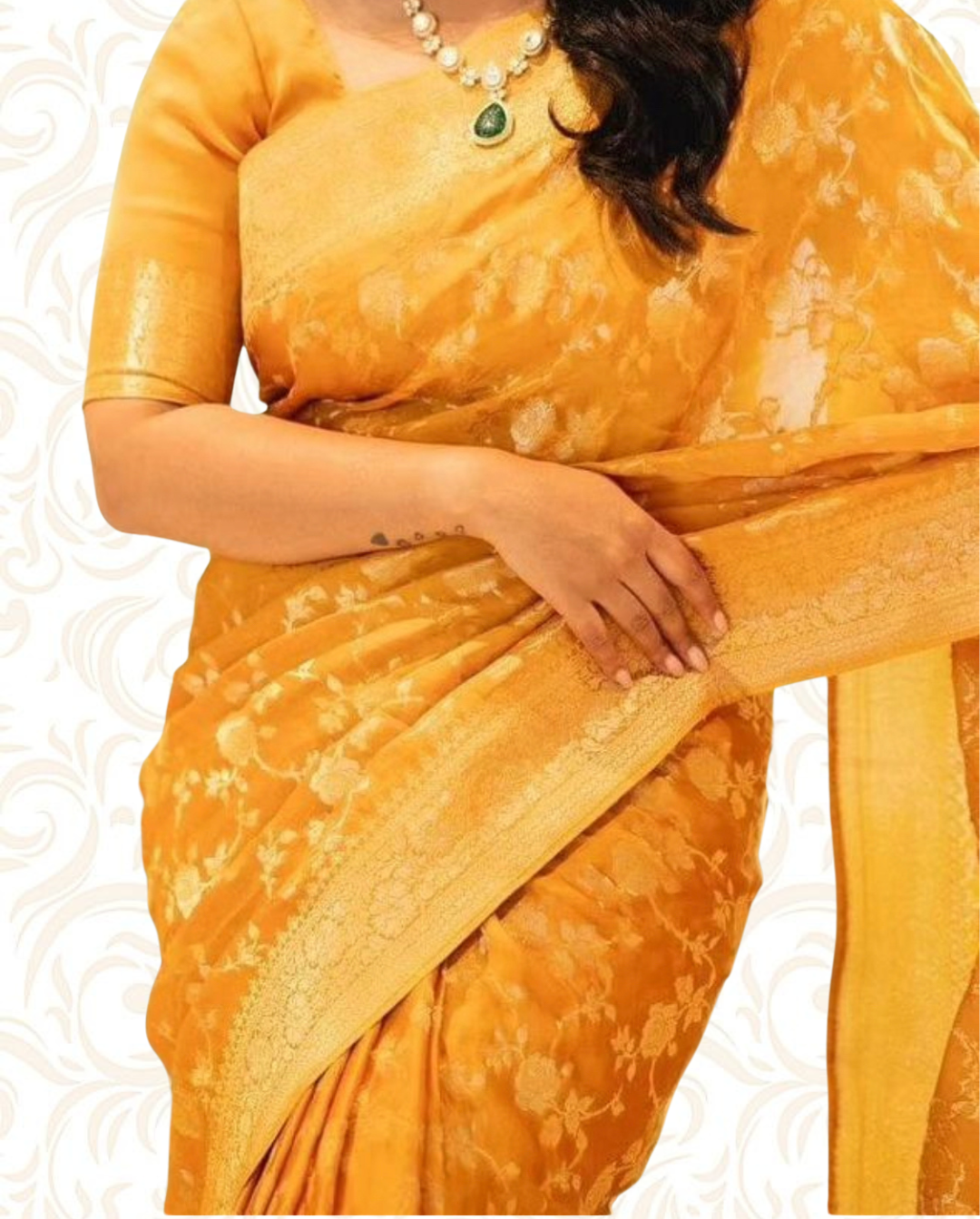 Organza Satin Silk Saree All Over Jaal Work