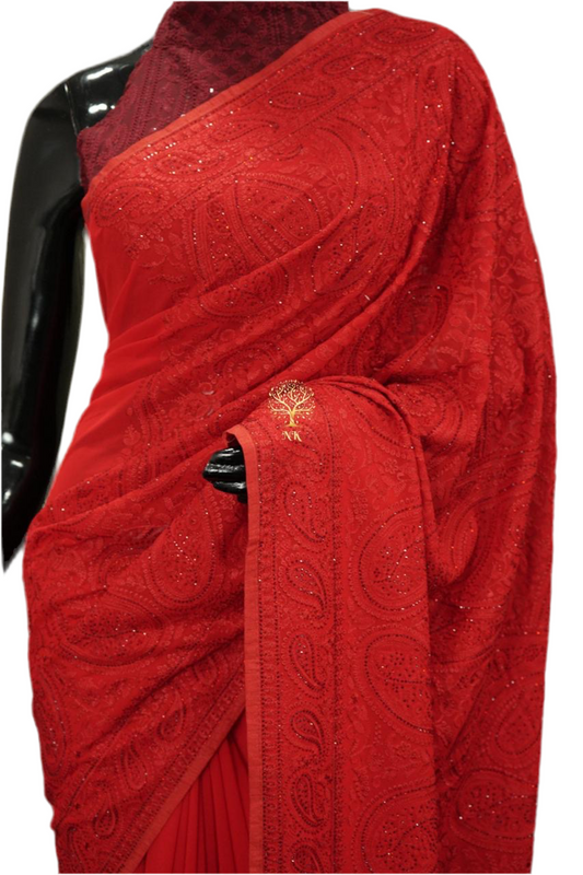 Gorgette emboridery saree