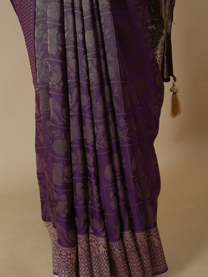 Banarasi Kanivaram Tissue silk with Pichwai Bird animal weaving