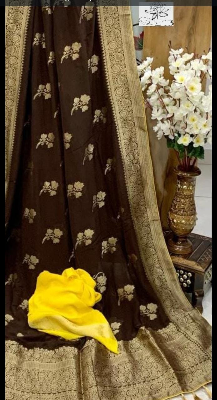 BANARASI MUNGA SILK CONTRAST BLOUSE ROSE FLORAL WEAVING