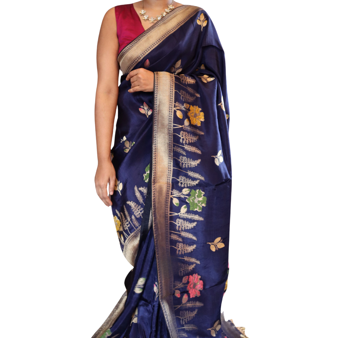 Munga Silk Saree with Paithani Floral Weaving