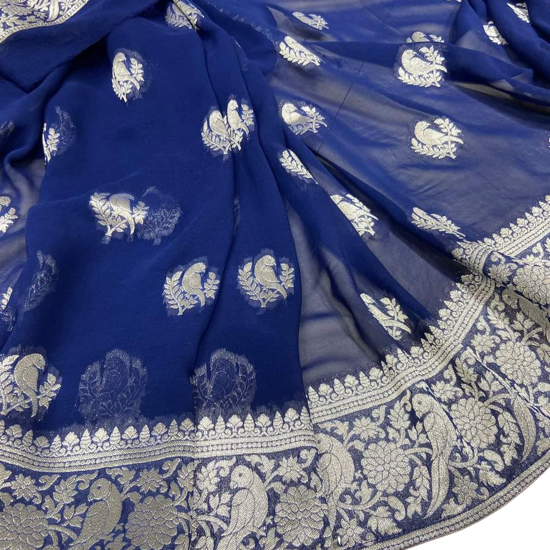 Banarasi Khaddi Georgette Saree Bird Weaving