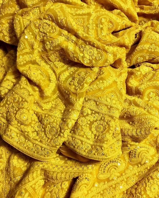 Pure Georgette Chikankari Saree Yellow