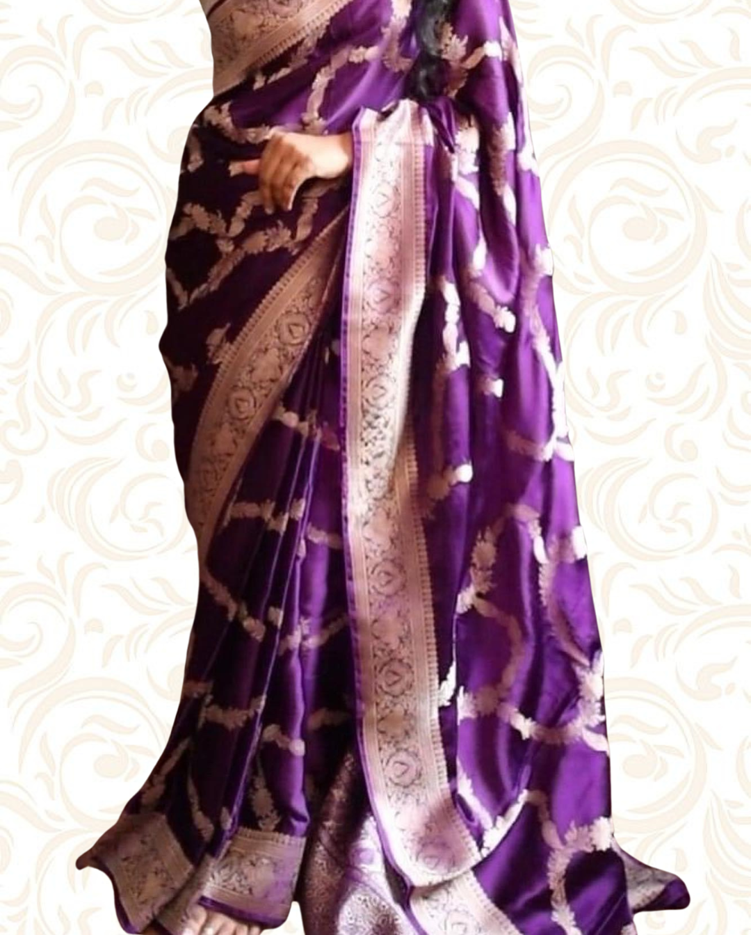 Golden Jaal Satin Silk Saree