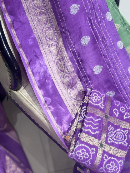 Habutai crepe silk with bandhani blouse