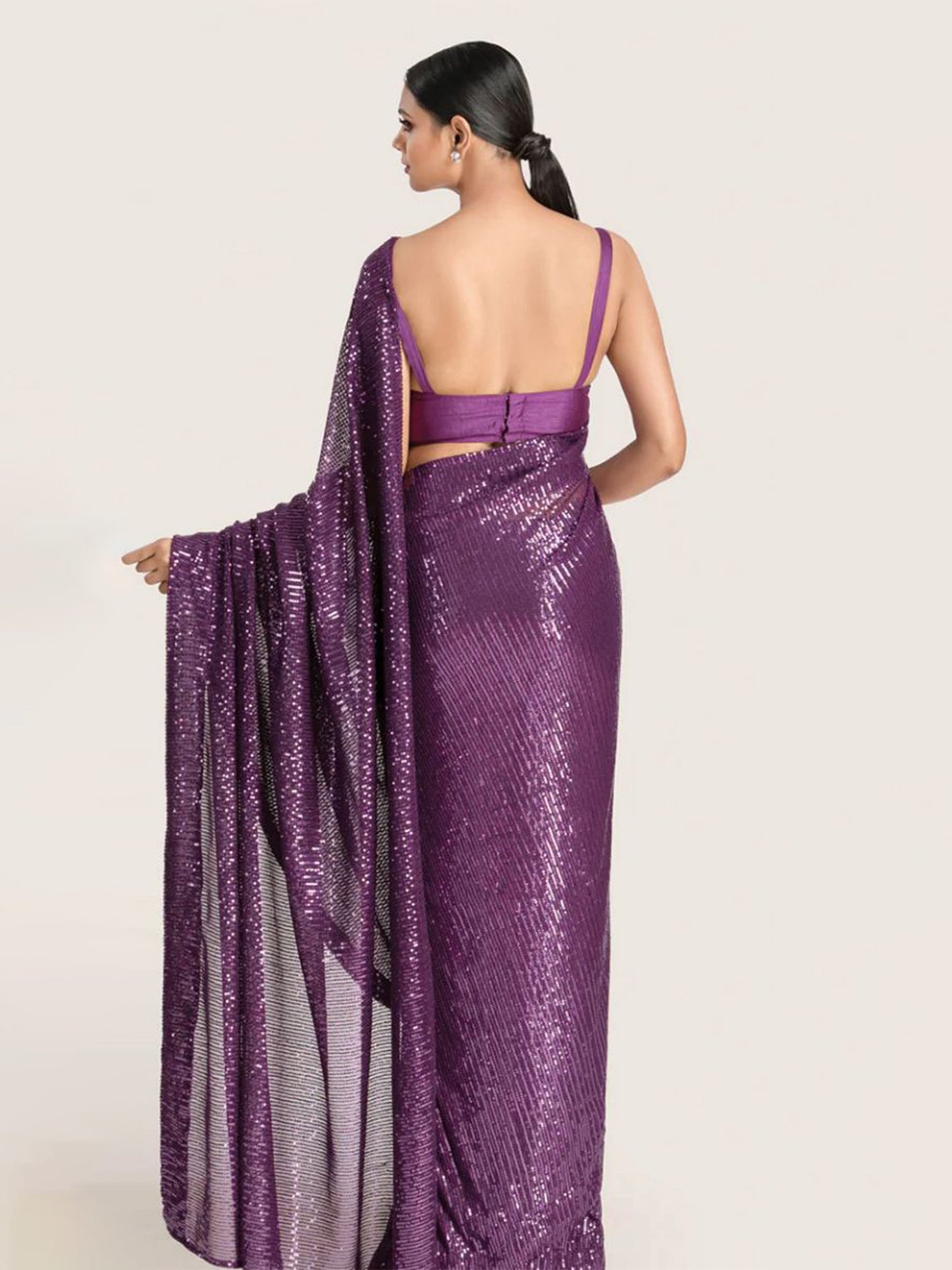 Royal Amethyst: Designer Sequin Saree in Deep Purple