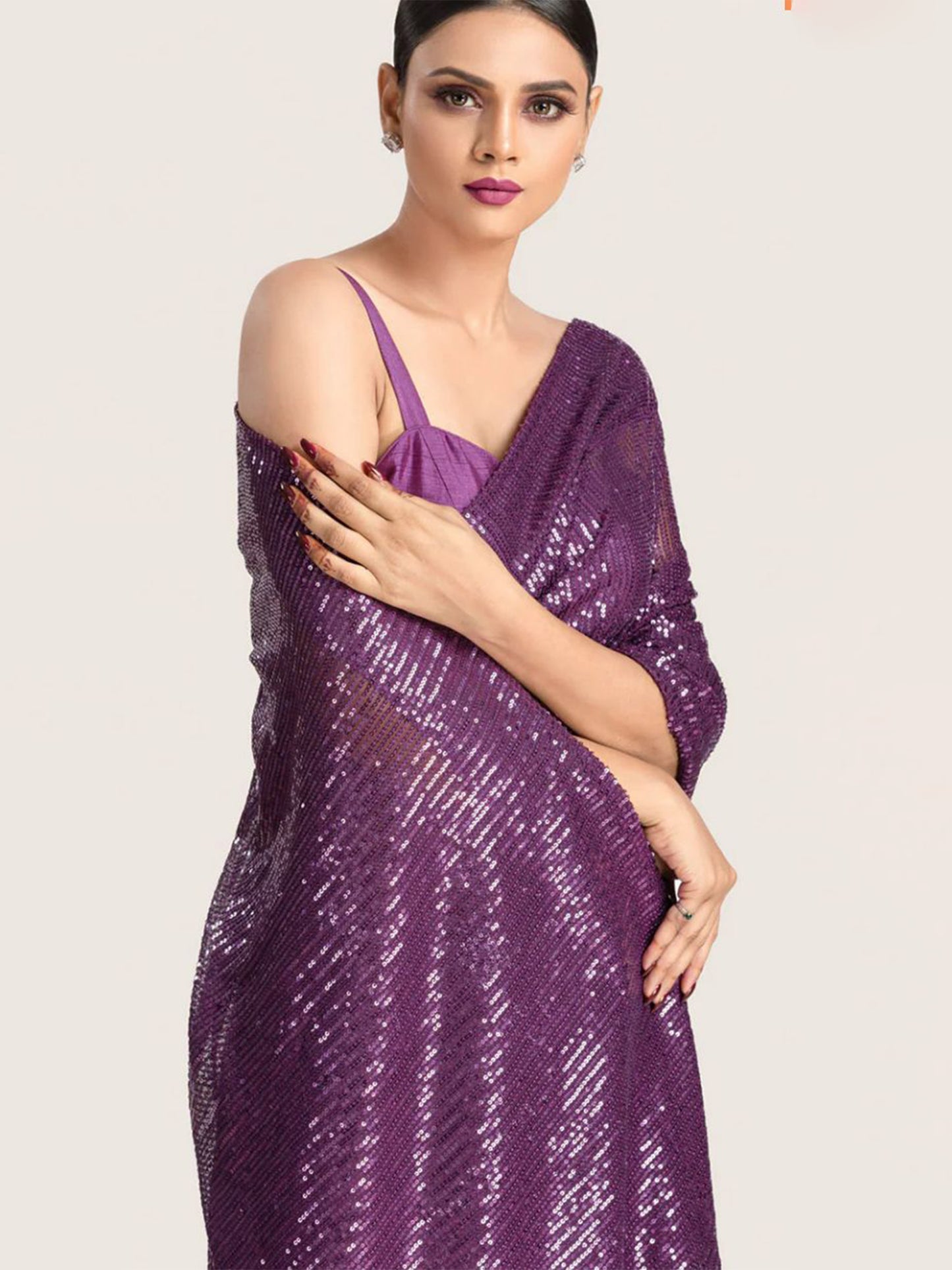 Royal Amethyst: Designer Sequin Saree in Deep Purple