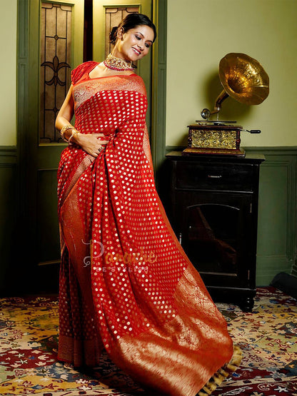 Heritage Red Banarasi Silk Saree with Zari Butta & Grand Pallu
