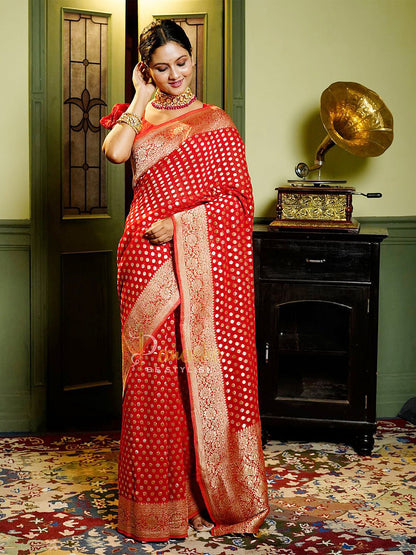 Heritage Red Banarasi Silk Saree with Zari Butta & Grand Pallu