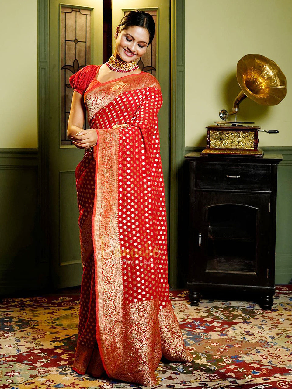 Heritage Red Banarasi Silk Saree with Zari Butta & Grand Pallu