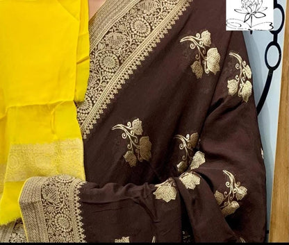 BANARASI MUNGA SILK CONTRAST BLOUSE ROSE FLORAL WEAVING