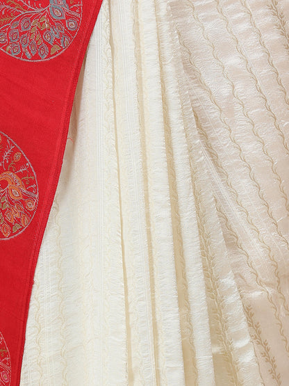 Pure Satin silk with lehriya weaving all over contrast pallu border