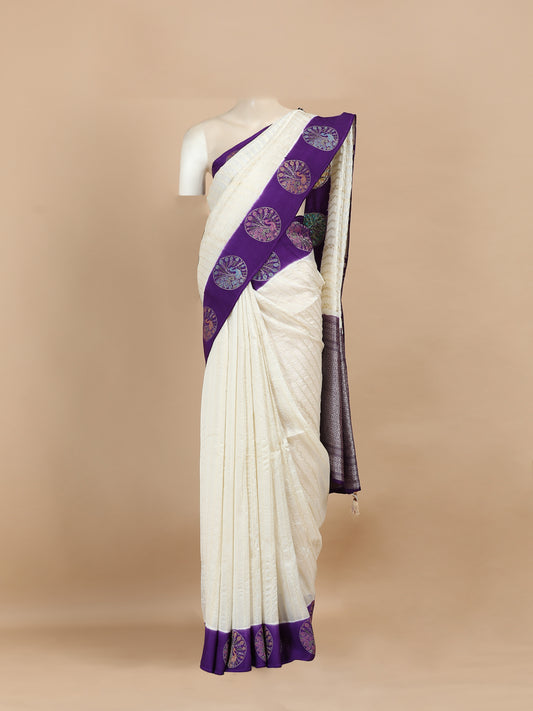 Pure Satin silk with lehriya weaving all over contrast pallu border