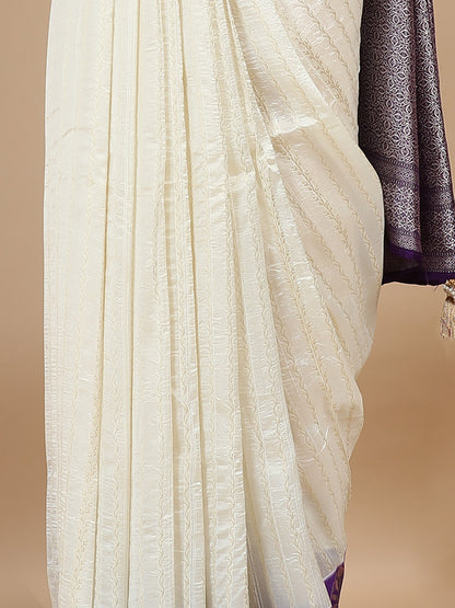 Pure Satin silk with lehriya weaving all over contrast pallu border