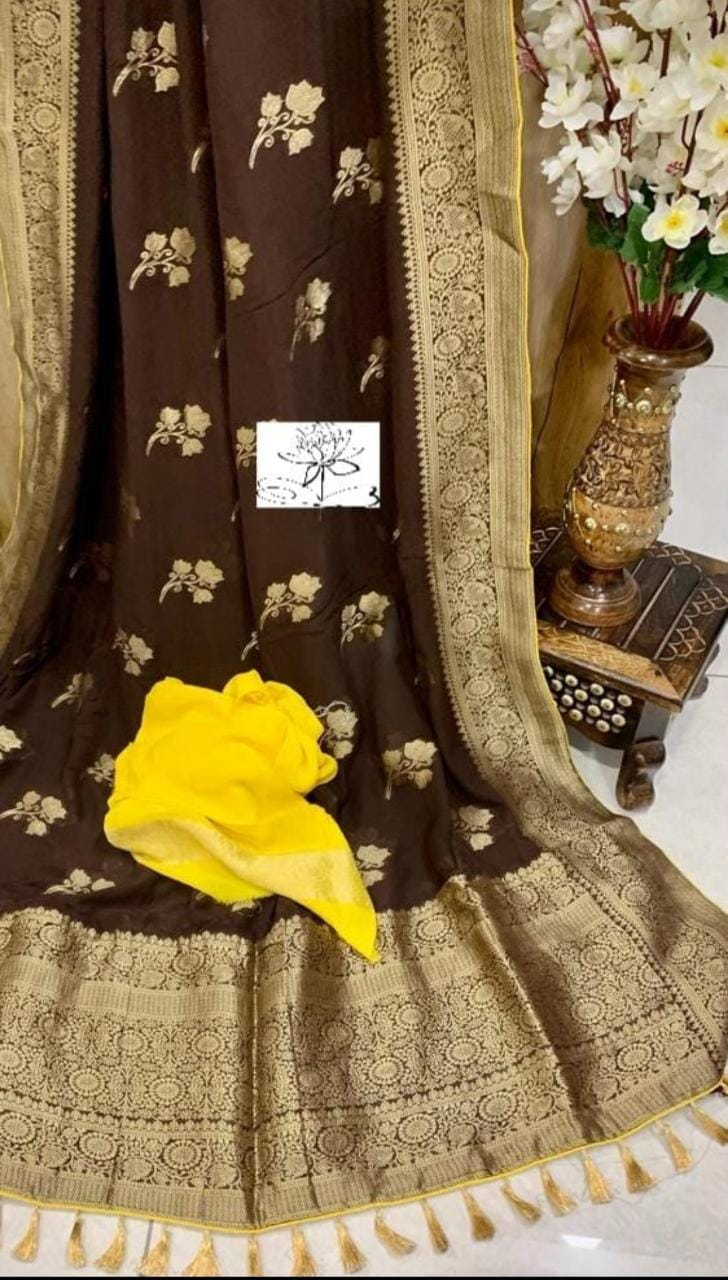 BANARASI MUNGA SILK CONTRAST BLOUSE ROSE FLORAL WEAVING