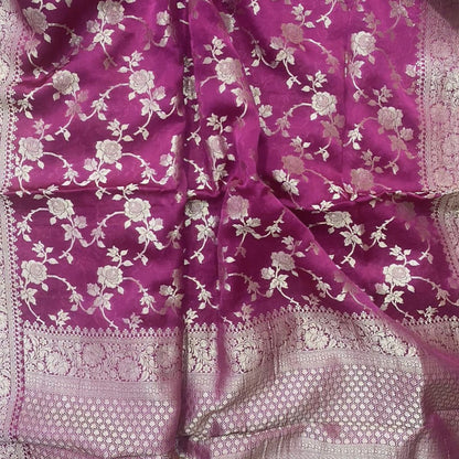 Organza Satin Silk Saree All Over Jaal Work