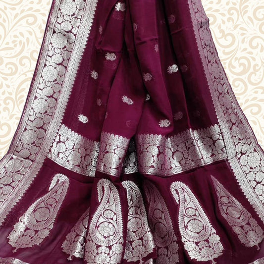 Banarasi Khaddi Georgette Saree - Maroon