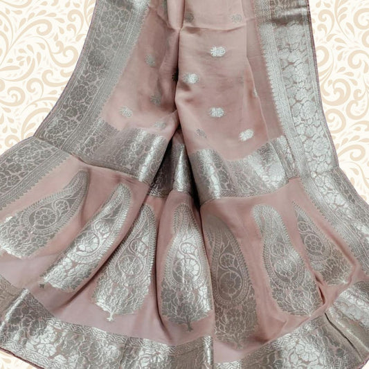 Banarasi Khaddi Georgette Saree - Pastel Pink