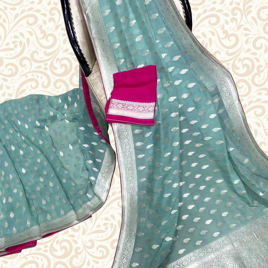 Banarasi Khaddi Georgette Saree - Sea Green