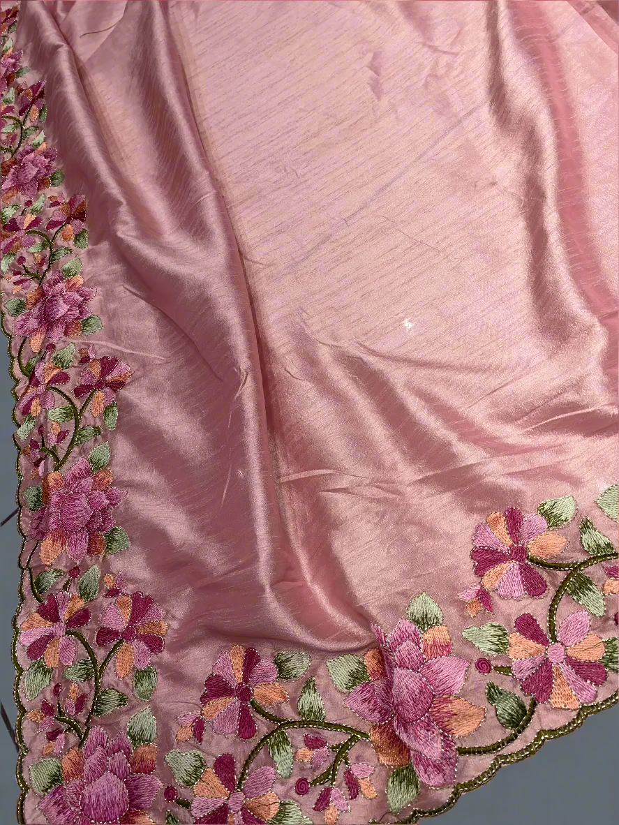 Tussar Silk Saree with Parsi Embroidery