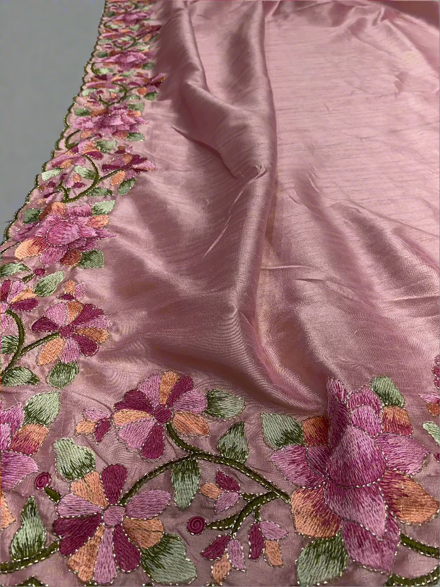 Tussar Silk Saree with Parsi Embroidery