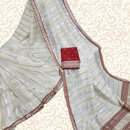 Tissue Silk Saree with Scallop Border