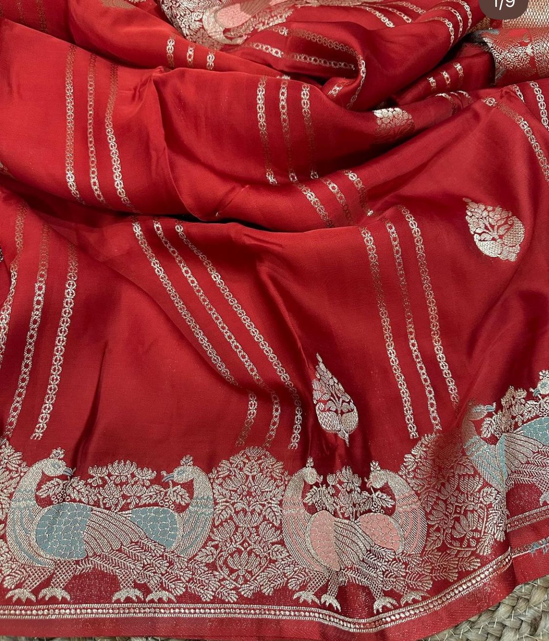 Satin Silk Saree with Bird and Elephant Intricate Weaving