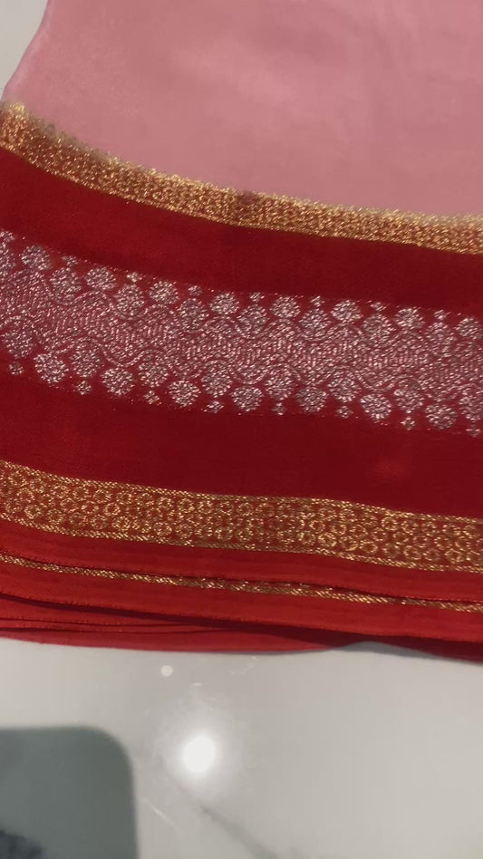 Munga Crepe Silk with Banarasi Border and Bandhej Blouse
