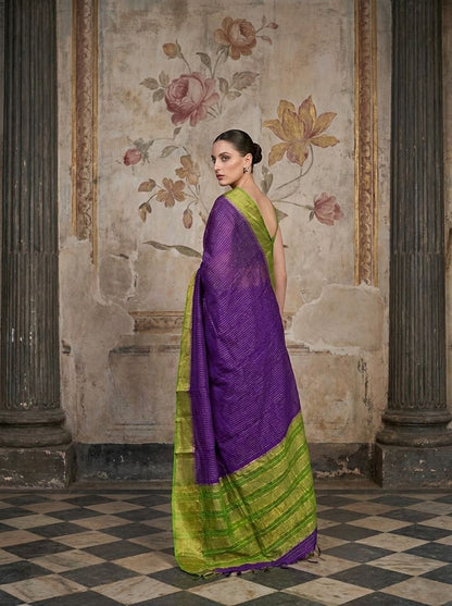 Purple Munga Silk with Green Tissue Border