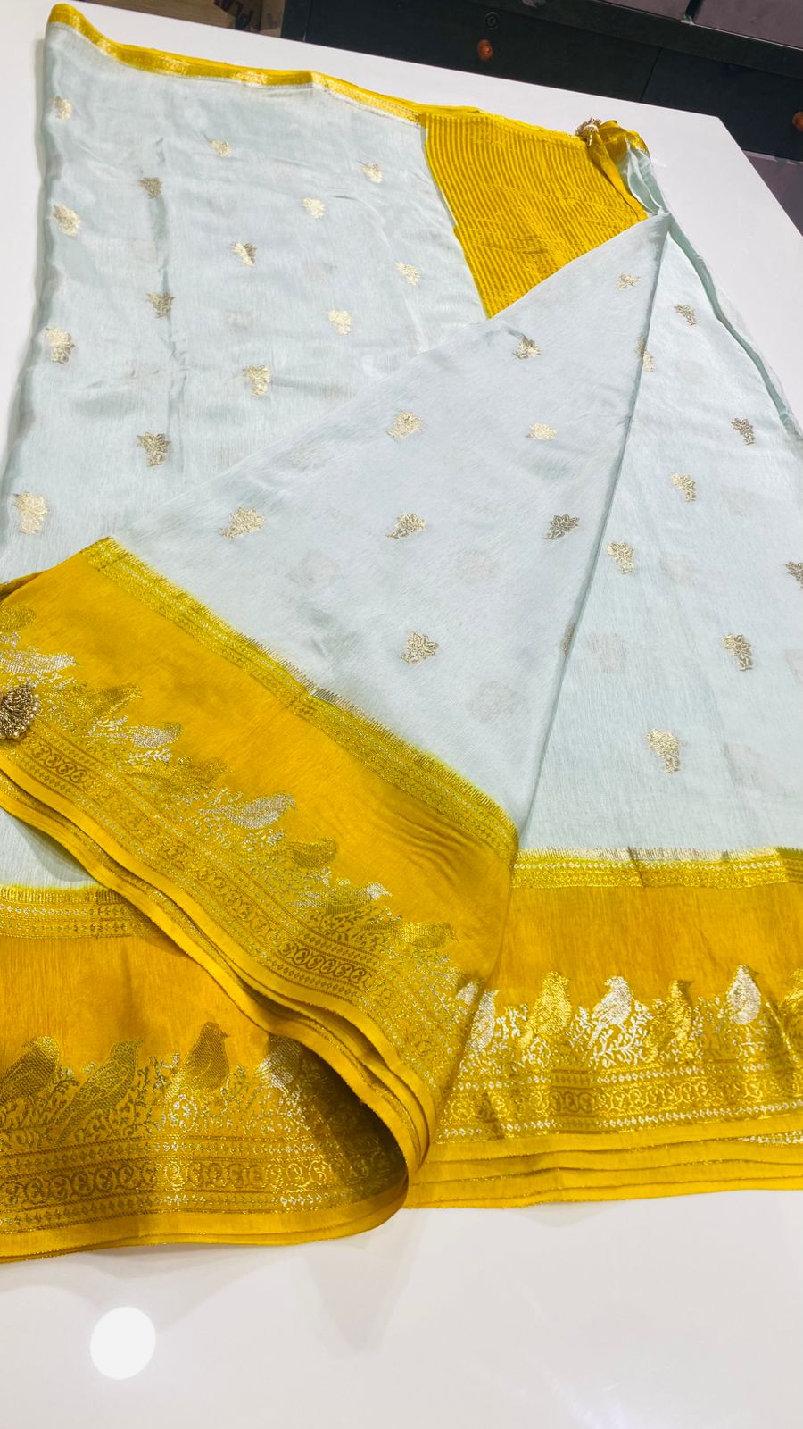 Munga Crepe Silk - Yellow and Grey Combination