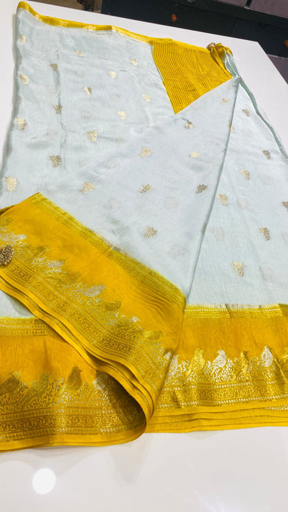 Munga Crepe Silk - Yellow and Grey Combination
