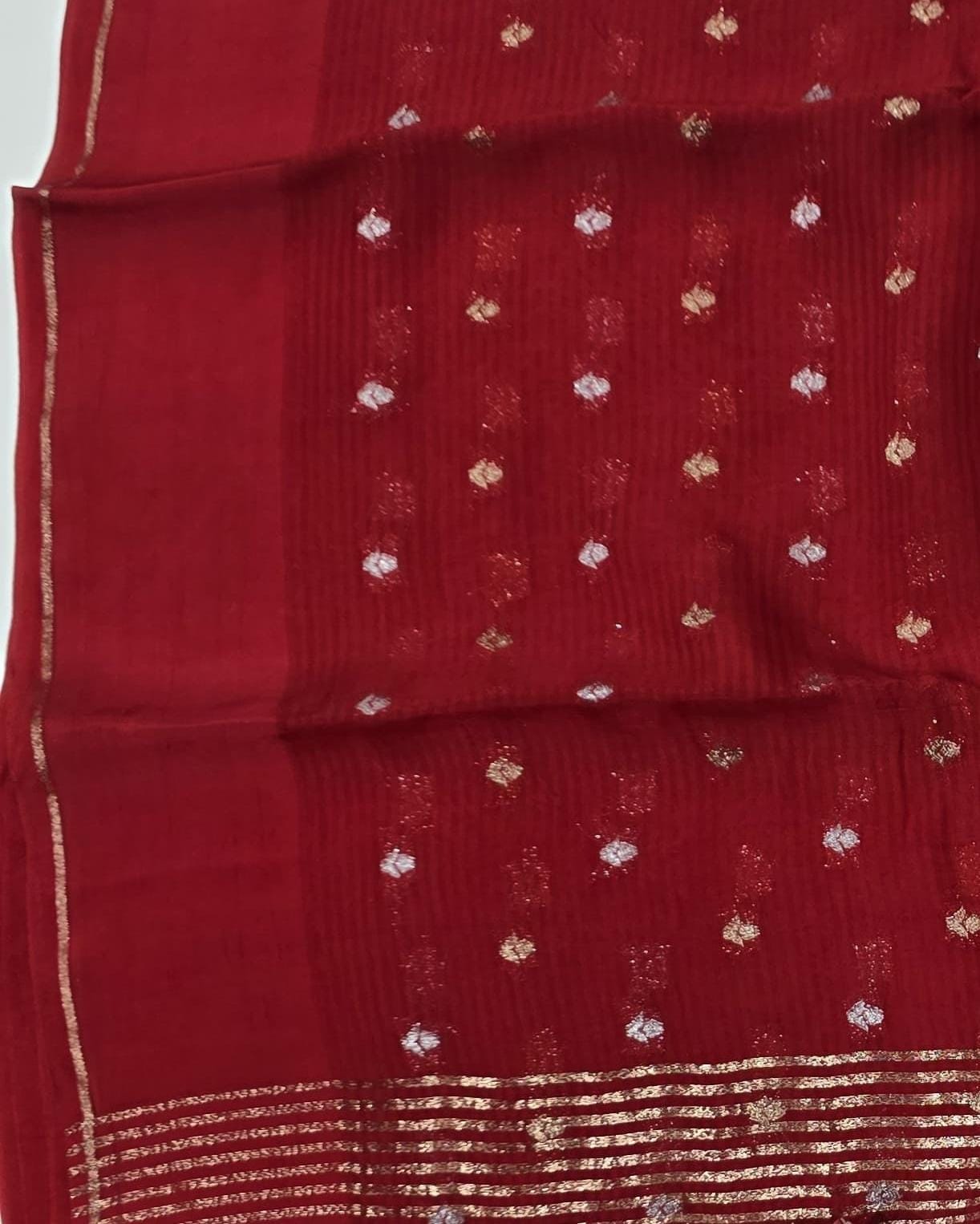 Deep Red Crepe silk with Bandhani Blouse