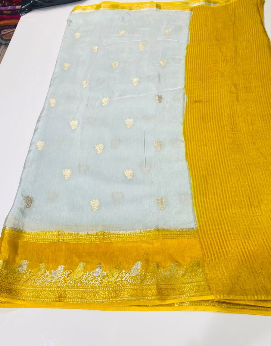 Munga Crepe Silk - Yellow and Grey Combination