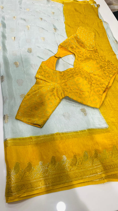 Munga Crepe Silk - Yellow and Grey Combination