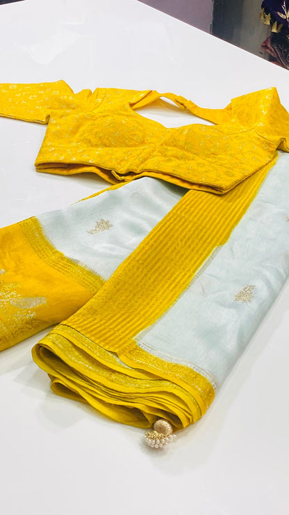 Munga Crepe Silk - Yellow and Grey Combination