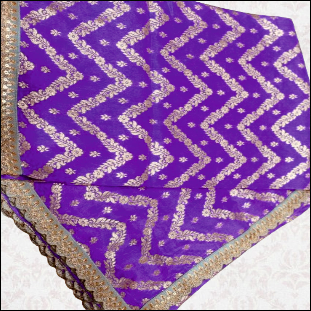 Munga Silk Lehriya Saree with Scallop Border