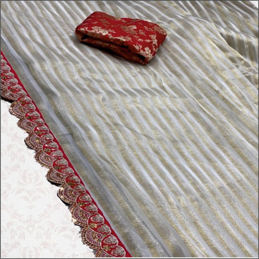 Tissue Kora Silk Saree with Scallop Border